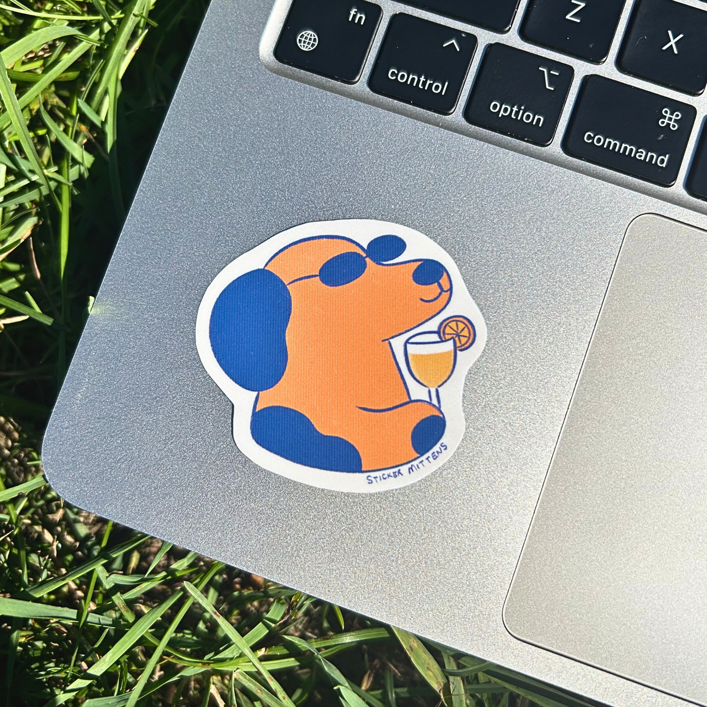 Dog with summer drink sticker