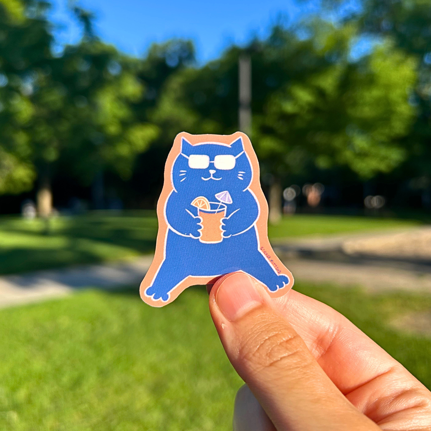 Cat with summer drink sticker