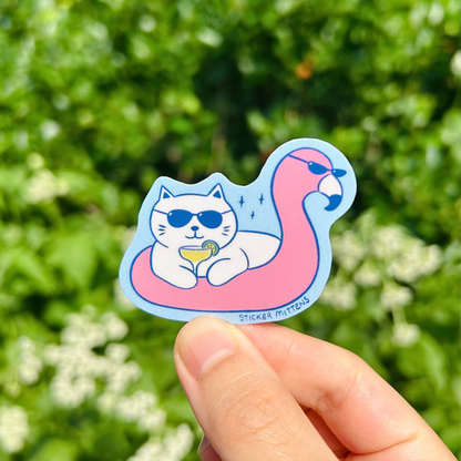 Cat in flamingo tube sticker
