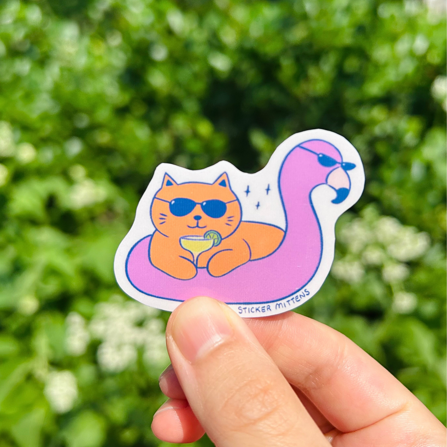 Cat in flamingo tube sticker