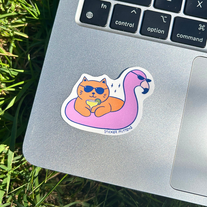 Cat in flamingo tube sticker