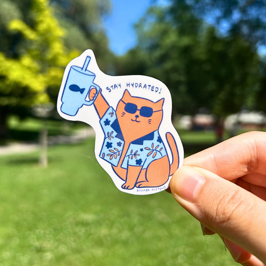 Stay hydrated cat sticker