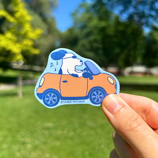 Dog in convertible sticker