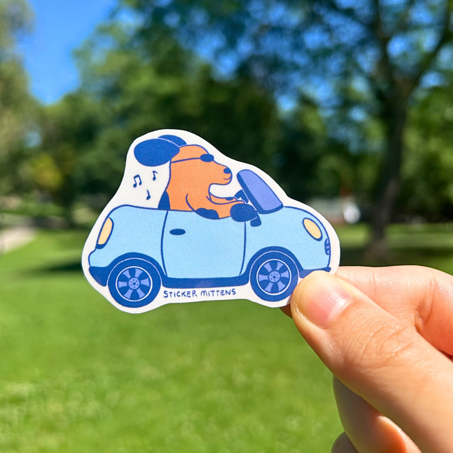 Dog in convertible sticker