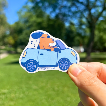 Dog in convertible sticker