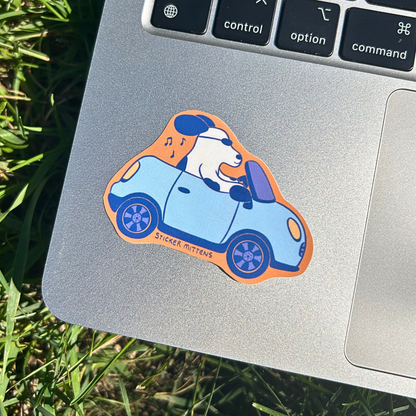 Dog in convertible sticker