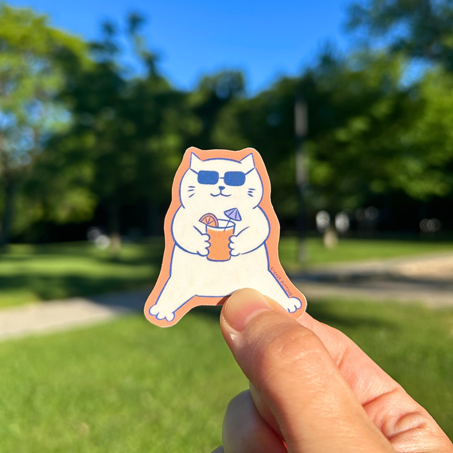 Cat with summer drink sticker