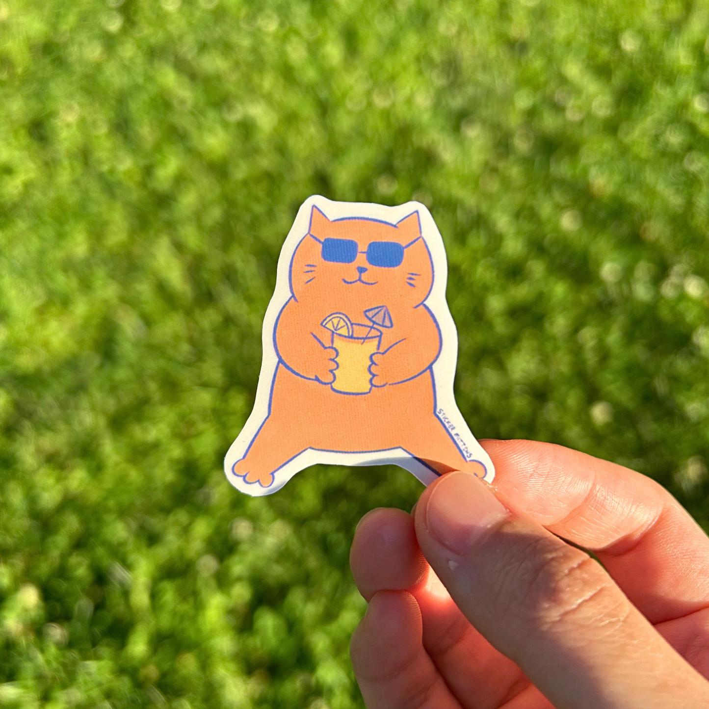 Cat with summer drink sticker