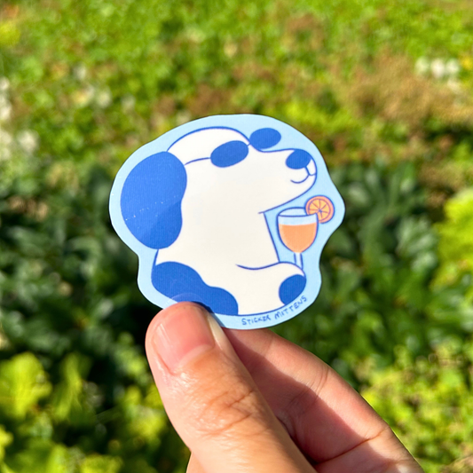 Dog with summer drink sticker
