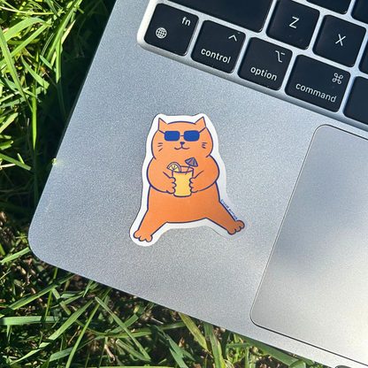 Cat with summer drink sticker