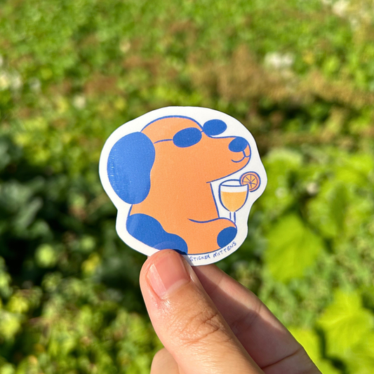 Dog with summer drink sticker