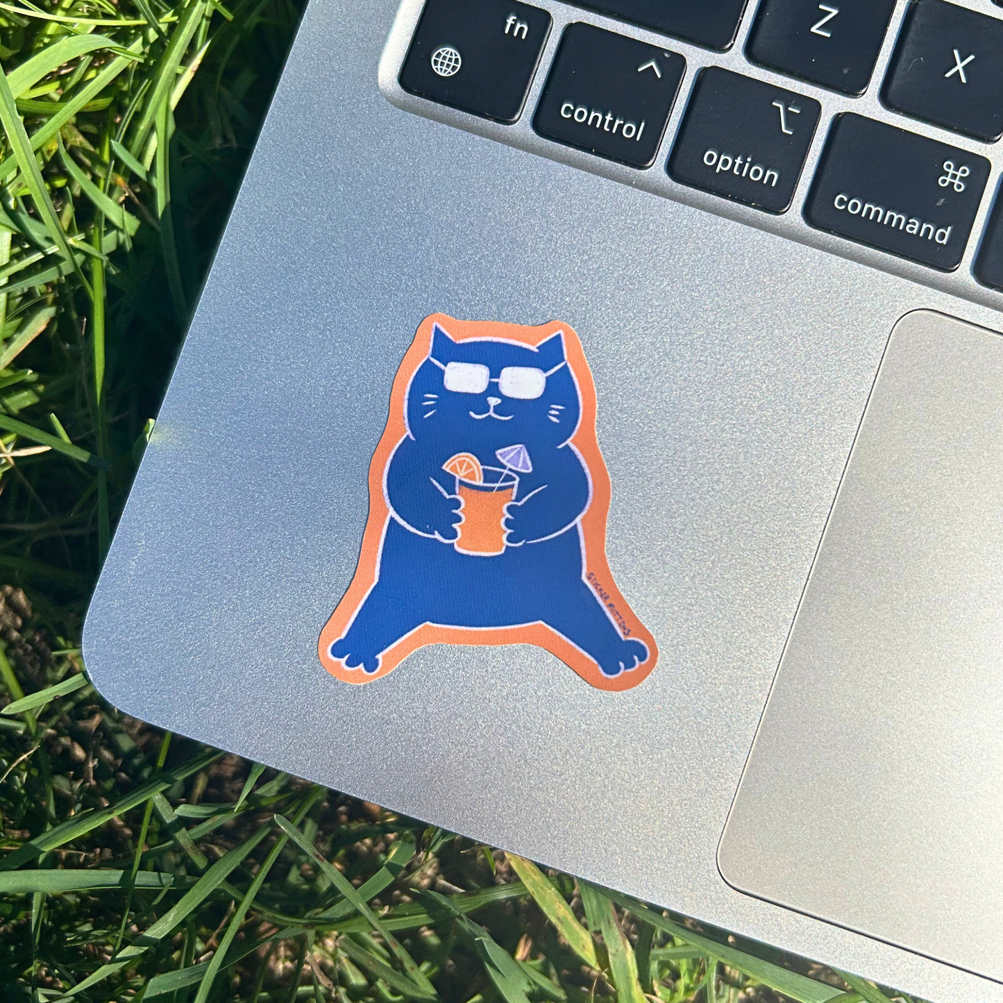 Cat with summer drink sticker