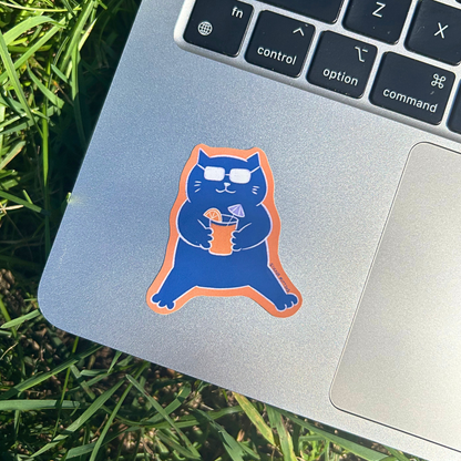 Cat with summer drink sticker