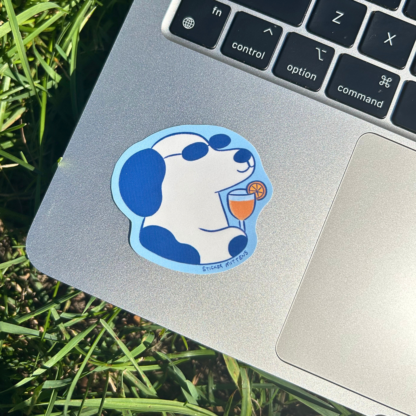 Dog with summer drink sticker