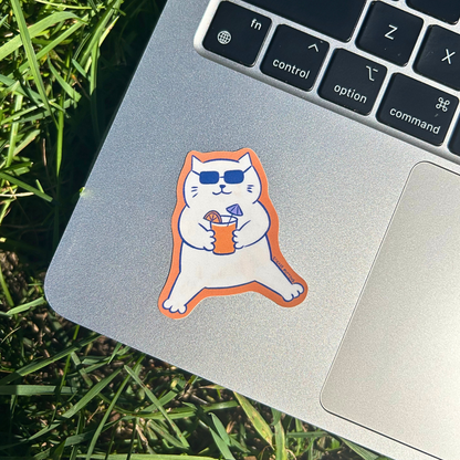 Cat with summer drink sticker